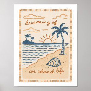 Póster Soñando con una vida en una isla Atardecer de play