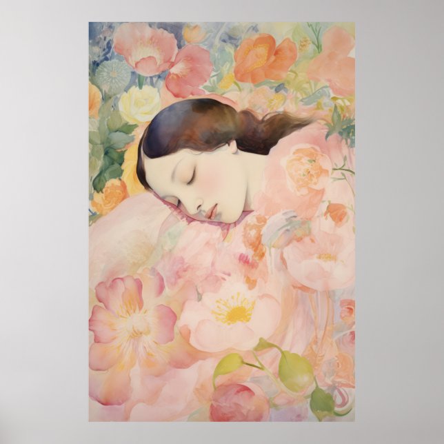 Póster Soñando en Flor – Mujer Durmiendo al Acuarela (Frente)