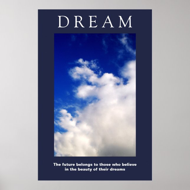 Póster Soñar nubes motivacionales, actitud de cielo azul (Frente)
