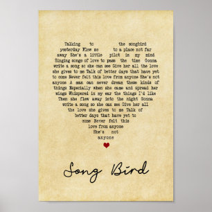 Póster Song Bird Vintage Heart Song Lyric Wall Art Print