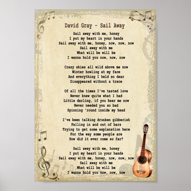Póster Song Song Lyric Vintage Wall Art Print (Frente)