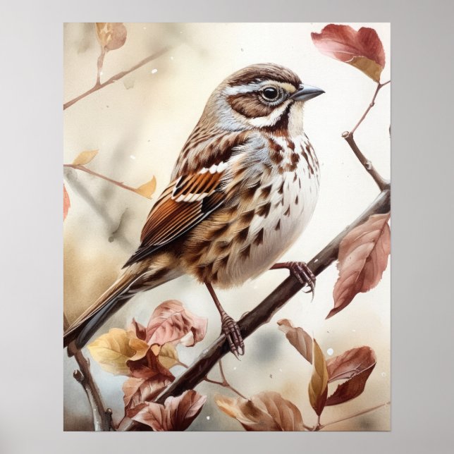 Póster Song Sparrow Bird Art Print Poster (Frente)