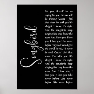 Póster Songbird Black Script Song Lyric Wall Art Imprimir