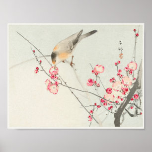 Póster Songbird en rama de florecimiento por Ohara Koson