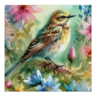 Póster Songbird Melody Graceful Bird & Floral Elegance
