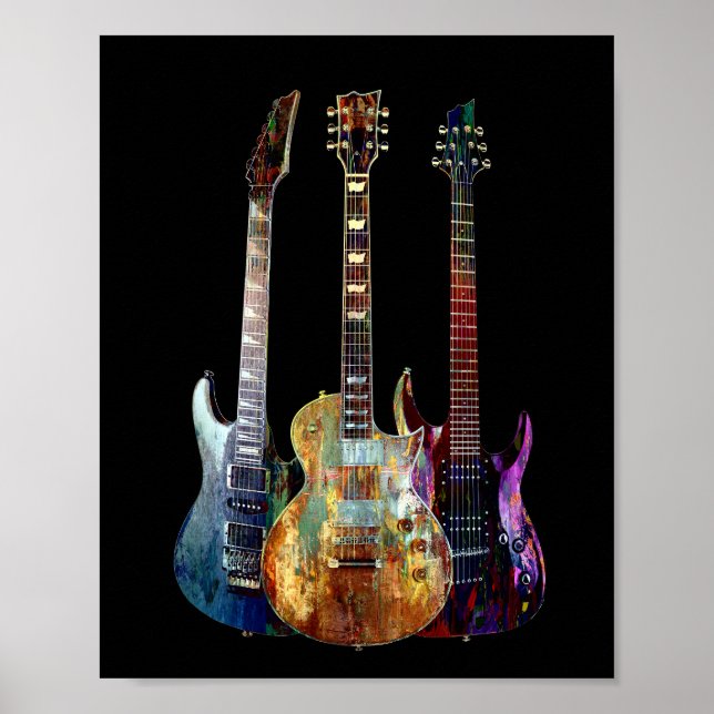 Póster Sonidos de música. Guitarra colorida (Frente)