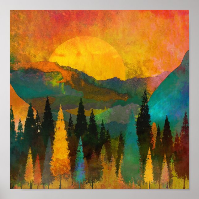 Póster Sonnenuntergang in den Bergen - Buntes Aquarell (Frente)