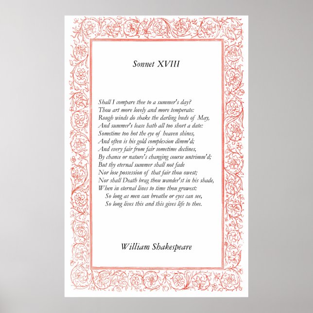 Póster Sonnet # 18 de William Shakespeare (Frente)