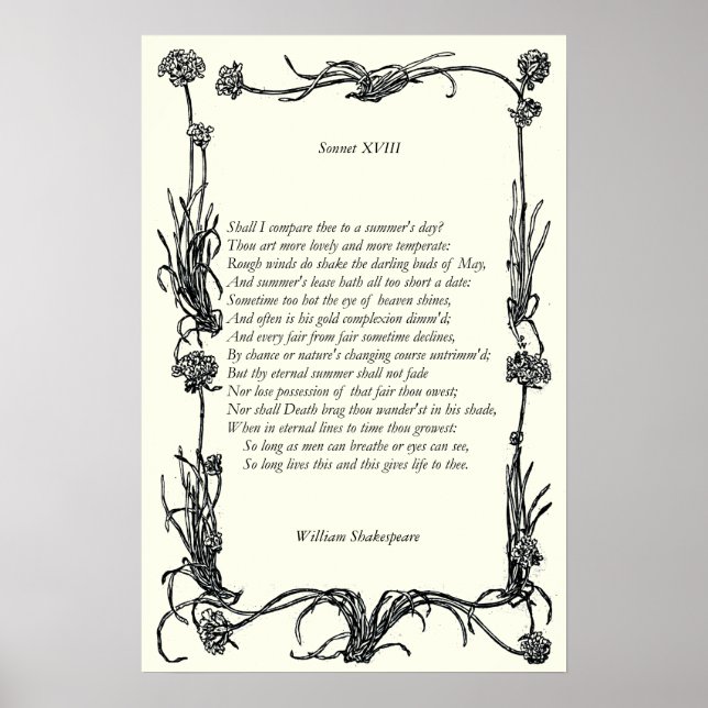 Póster Sonnet # 18 de William Shakespeare (Frente)