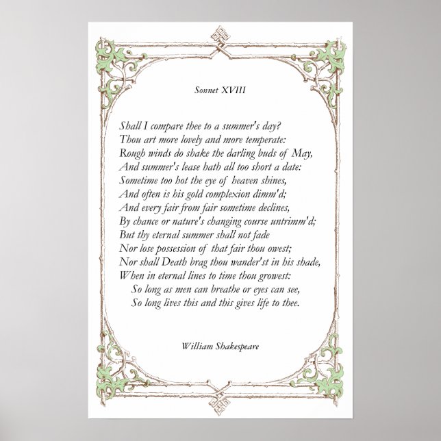 Póster Sonnet # 18 de William Shakespeare (Frente)