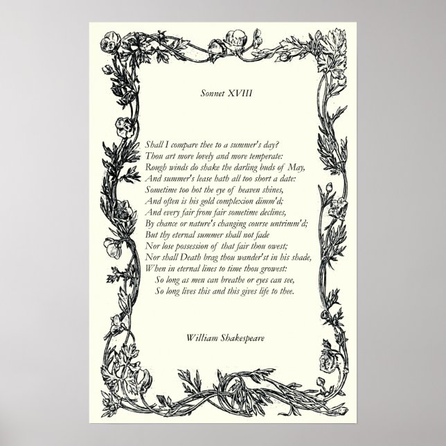 Póster Sonnet # 18 de William Shakespeare (Frente)