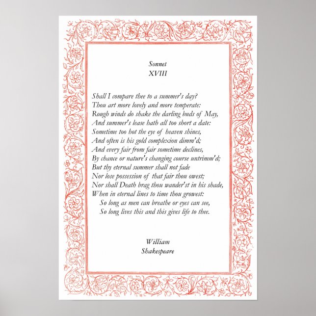 Póster Sonnet # 18 de William Shakespeare (Frente)