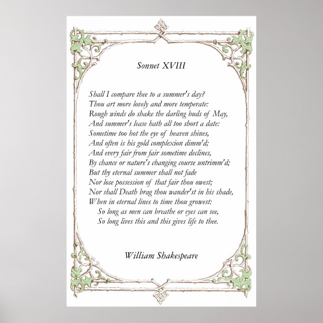 Póster Sonnet # 18 de William Shakespeare (Frente)