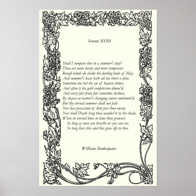Póster Sonnet # 18 de William Shakespeare (Frente)