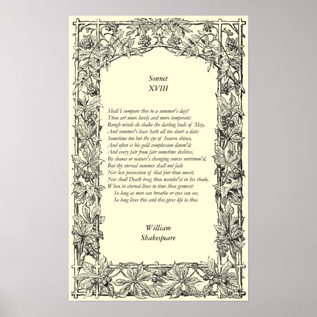 Póster Sonnet # 18 de William Shakespeare (Frente)