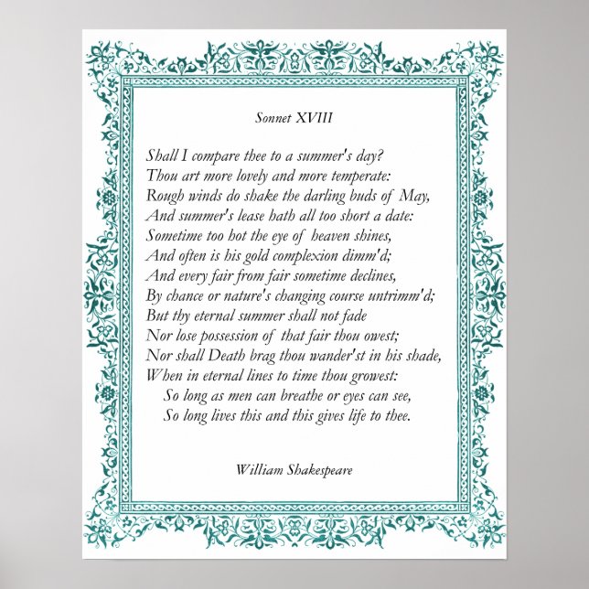 Póster Sonnet # 18 de William Shakespeare (Frente)