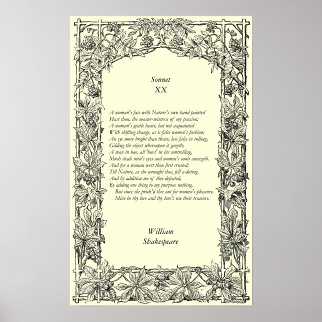 Póster Sonnet # 20 de William Shakespeare (Frente)