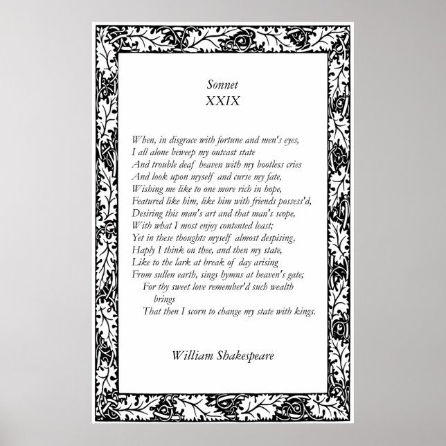 Póster Sonnet # 29 de William Shakespeare (Frente)