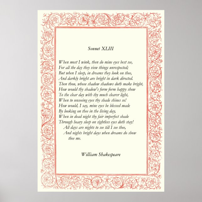 Póster Sonnet # 43 by William Shakespeare (Frente)
