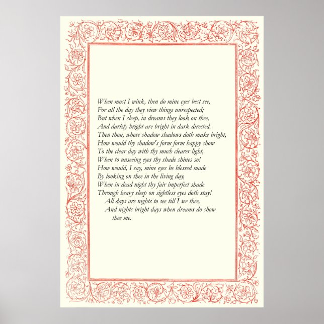 Póster Sonnet # 43 de William Shakespeare (Frente)