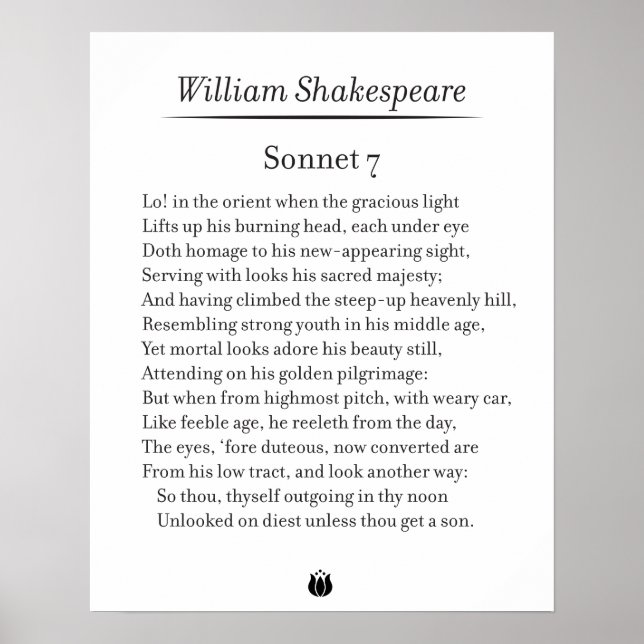 Póster Sonnet 7 de William Shakespeare (Frente)