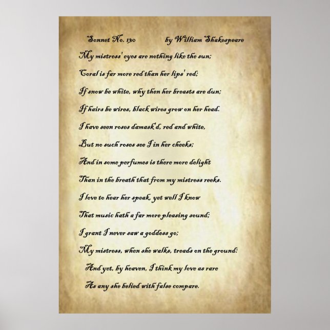 Póster Sonnet No. 130 de William Shakespeare (Frente)
