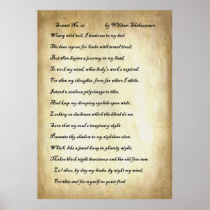 Póster Sonnet No. 27 de William Shakespeare