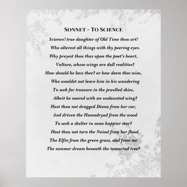 Póster Sonnet to Science Edgar Allan Poe Poem (Frente)