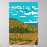 Sonoma Valley California Travel Art Vintage