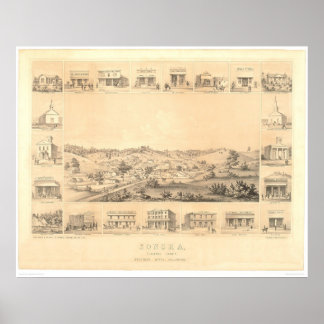 Póster Sonora, CA. Mapa panorámico 1854 (1647A) - Restaur