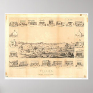 Póster Sonora, CA. Mapa Panorámico 1854 (1647A) -Sin rest