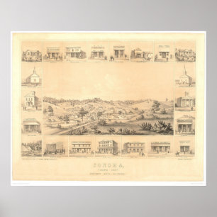 Póster Sonora, mapa panorámico 1854 (1647A) del CA -