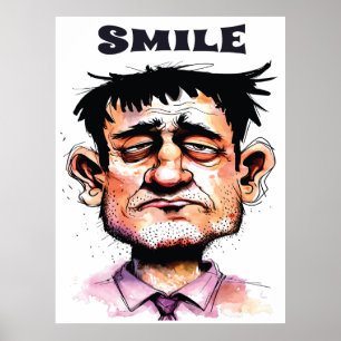 Póster Sonríe, Cara Divertida, Hombre Retrato, Dibujo Ani