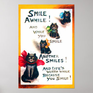 Póster Sonríe, gato negro, Louis Wain