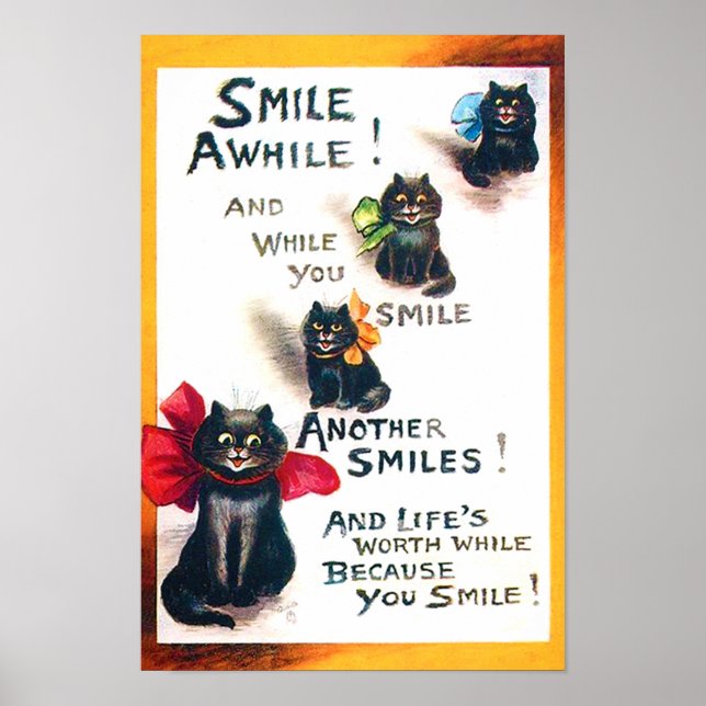 Póster Sonríe, gato negro, Louis Wain (Frente)