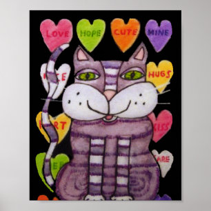Póster Sonriendo morado San Valentín gato dulce corazón n