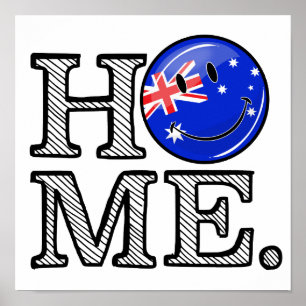 Póster Sonriente Bandera Australiana Calentamiento de hog