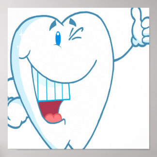 Póster Sonriente Caricatura de dientes limpios Thumbs Up.