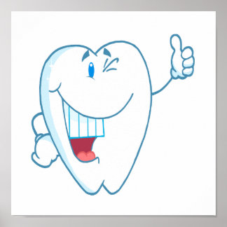 Póster Sonriente Caricatura de dientes limpios Thumbs Up.