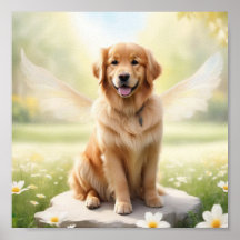 Sonriente Golden Retriever con alas