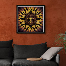 Póster Sonriente Oro Mandala Sun AI Art