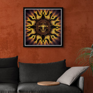 Póster Sonriente Oro Mandala Sun AI Art