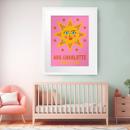 Póster Sonriente Retro Sun PERSONALIZADO NOMBRE DE BEBÉ B
