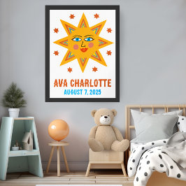 Póster Sonriente Retro Sun PERSONALIZADO NOMBRE DE BEBÉ B