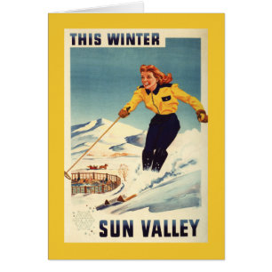poster sonriente y de esquí de la mujer