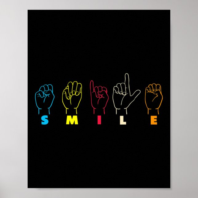 Póster Sonrisa ASL Alphabet American Sing Language ASL Te (Frente)