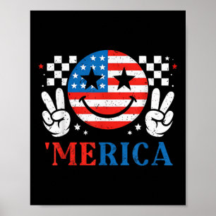 Póster Sonrisa Cara Roca Americana Bandera Patriótica 4