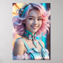 Póster Sonrisa cibernética futurista