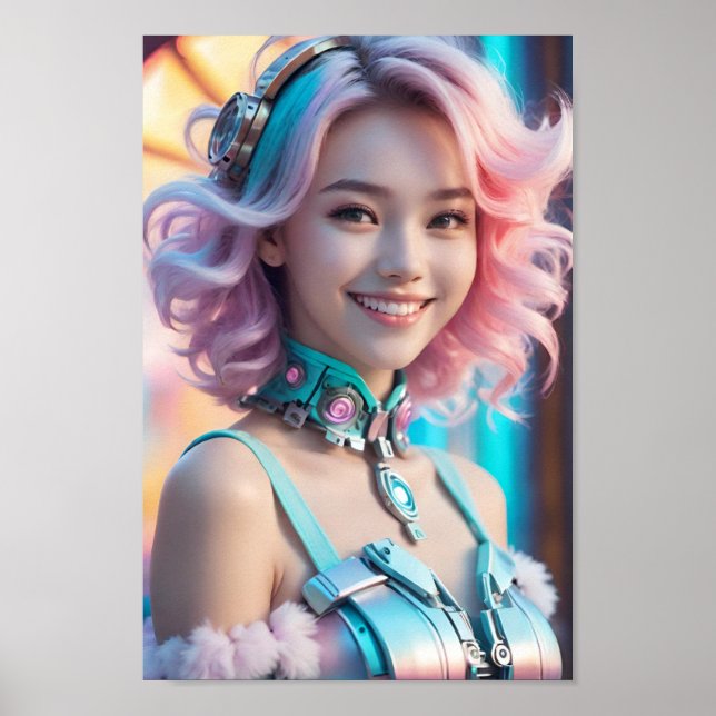 Póster Sonrisa cibernética futurista (Frente)