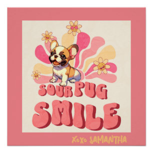 Póster Sonrisa de Sourpug cita texto de color de agua de 